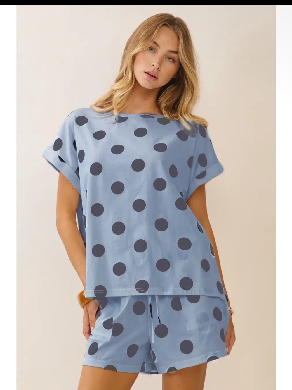 742. Oddi polka dot t-shirt and shorts set blue/navy